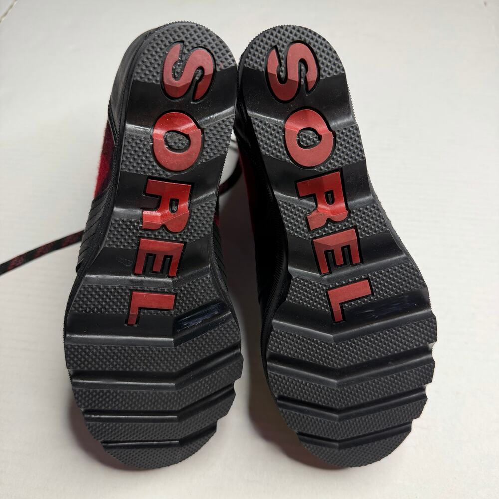 Sz 8 Sorel Lexie Wedge Boot red black plaid Grunge Punk Winter Flannel Cabincore - Picture 5 of 9